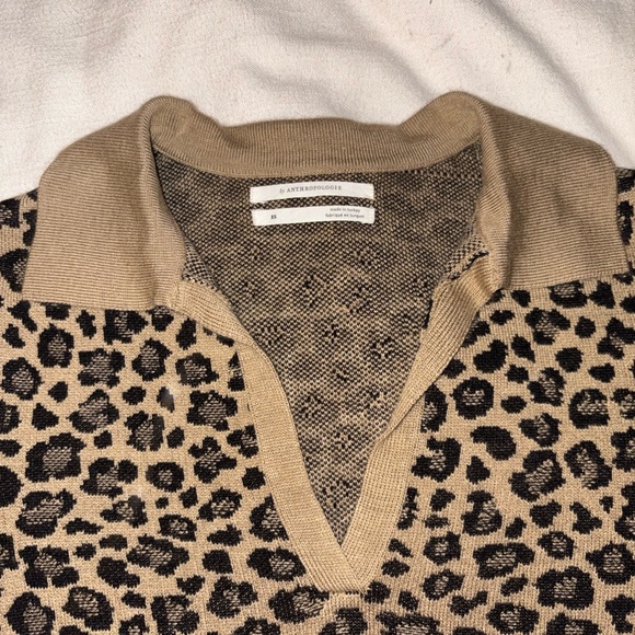 Anthropologie Tan and Black Leopard V-Neck Sweater - Picture 2 of 3
